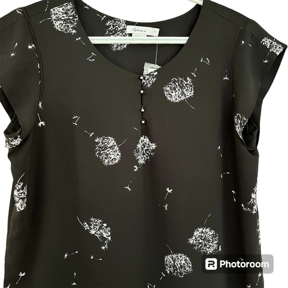 Reitman’s NWT Sleeveless Top Dandelion Print Black and White Relaxed Fit Medium - Picture 2 of 5